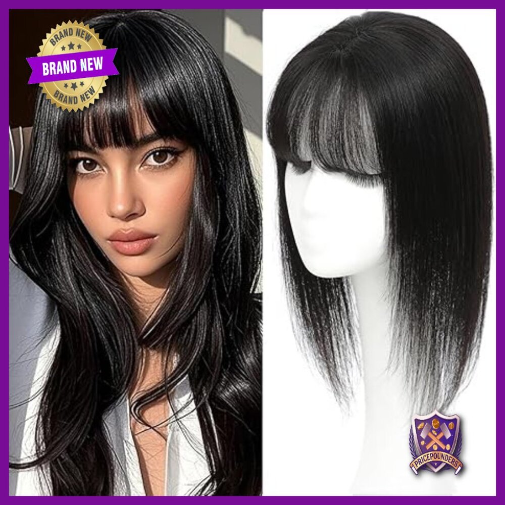 Real Human Hair Topper with Bangs for Thinning Crown, 14 Inch